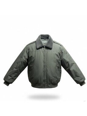 Perry Ellis Portfolio Mens Green Polyester Bomber Jacket Sherpa-Lined Collar Siz